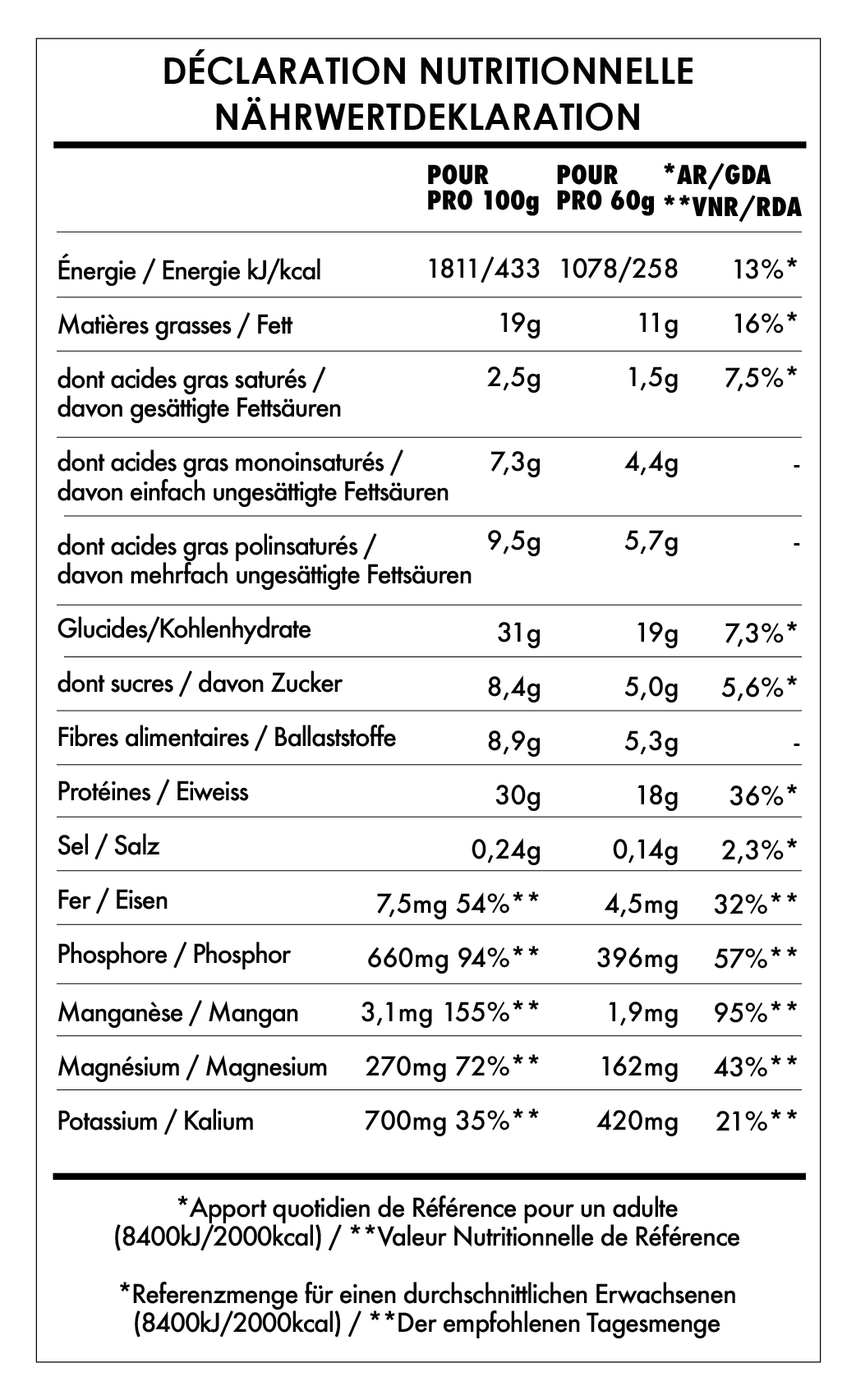 Tabela Nutricional - Éveil du Bouddha Cacahuètes et Banane